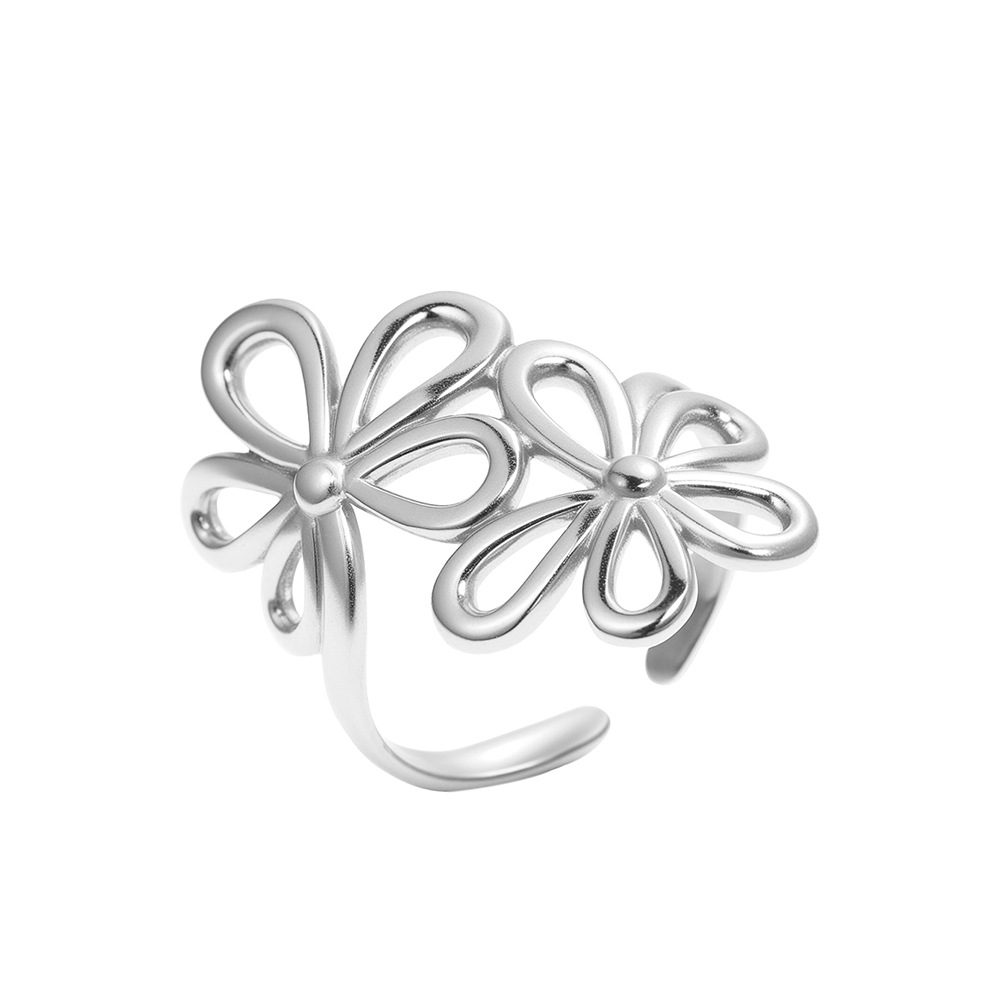 Bohemian Hollow Flower Stainless Steel Ring, Eco-friendly Material, Color Retention, Women's Fashion Jewelry, Personalized All-match & Exaggerated Style