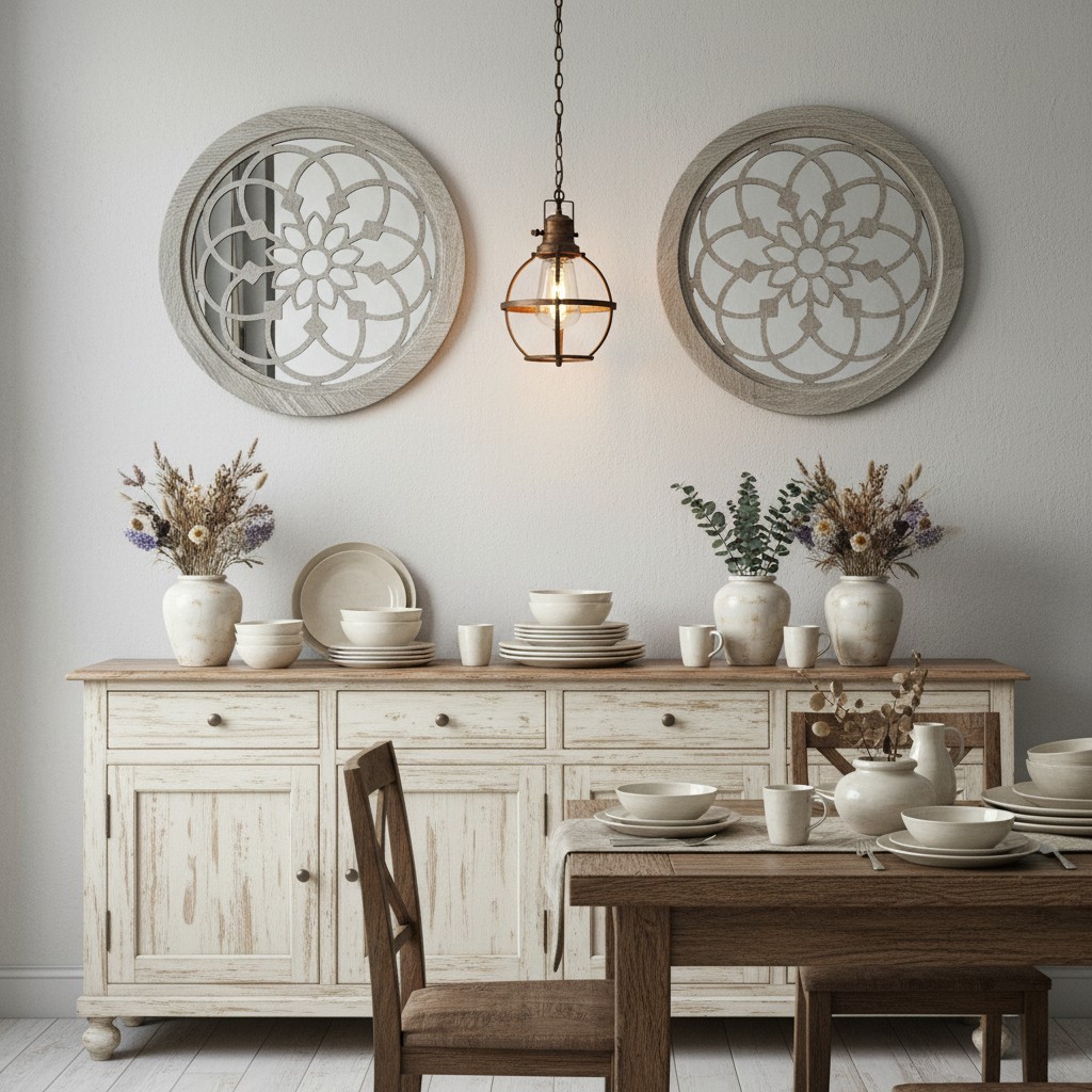 Round Wooden Wall Mirror, 2 Pack