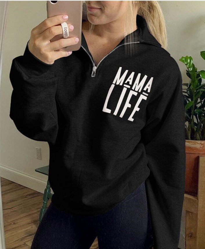 Title 5, Ladies Sleeve Print Sweatshirt Letter Zipper Sp...