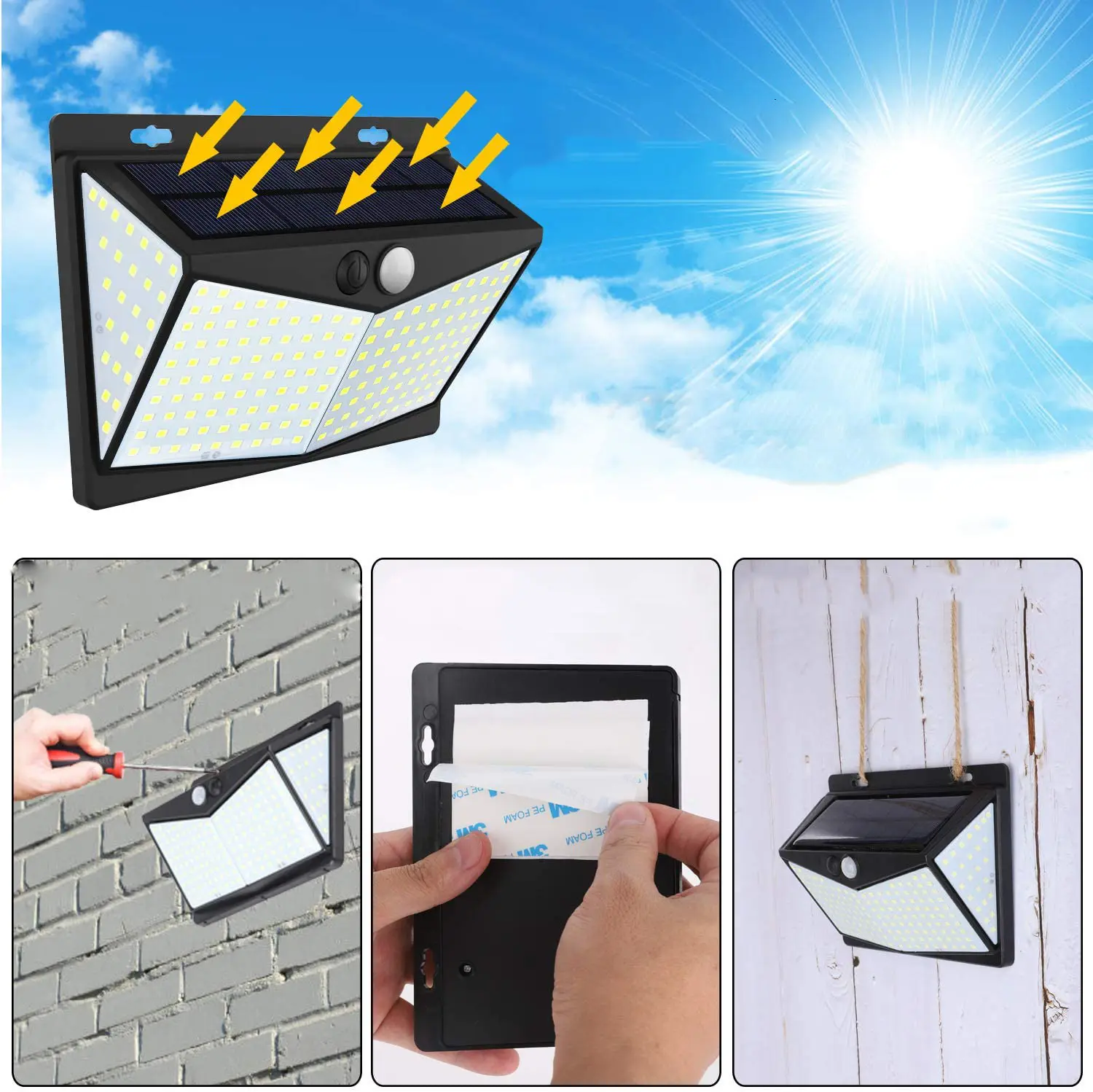 208LED Solar Wall Lamp Human Body Induction