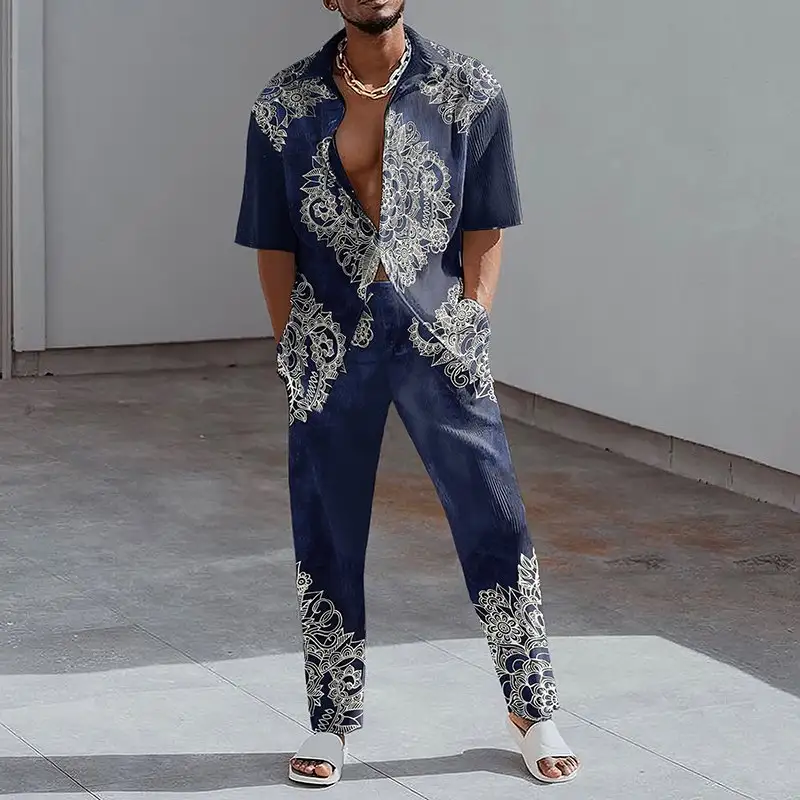 Spring And Autumn New 3D Digital Printing Casual Men's Short Sleeve Shirt Suit