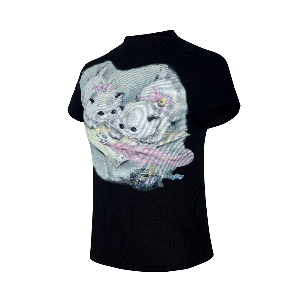 Title 3, T-shirt gatto con stampa a inchiostro bianco a ...