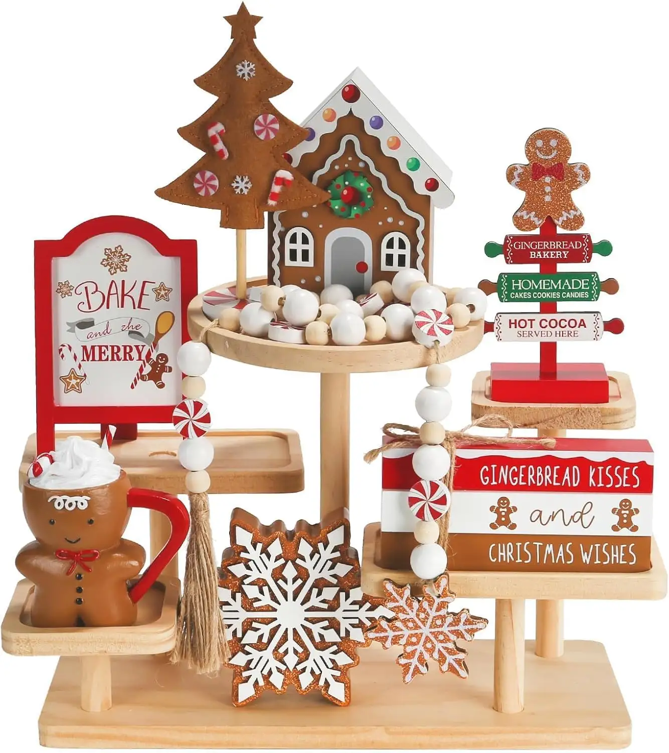 Gingerbread Christmas Decorations, Tiered Tray Decor Set