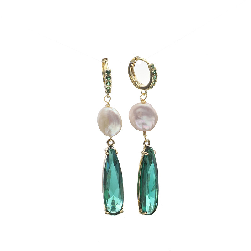 Natural Pearl Earrings Premium Niche Emerald Drops