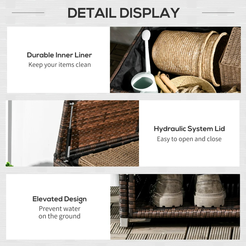 Outdoor Deck Box & Shoe Storage, PE Rattan Wicker Towel Rack With Liner For Indoor, Outdoor, Patio Furniture Cushions, Pool, Garden Tools, Brown