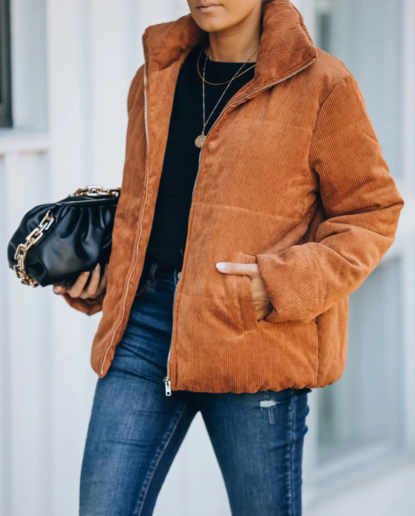 Ladies Pocket Corduroy Pufferfish Fashion Jacket