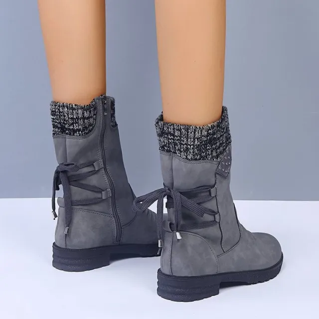 Lace Up Snow Boots Women Winter Cowgirl Shoes Grey - Shop at LoveMi