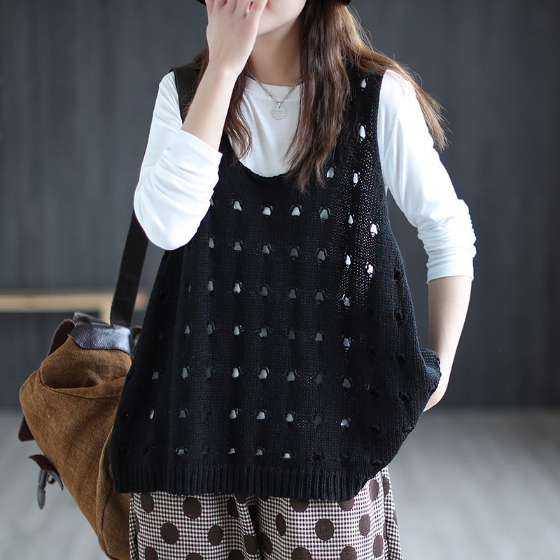 New Knitted Retro Hollow Vest Women's Loose And Casual