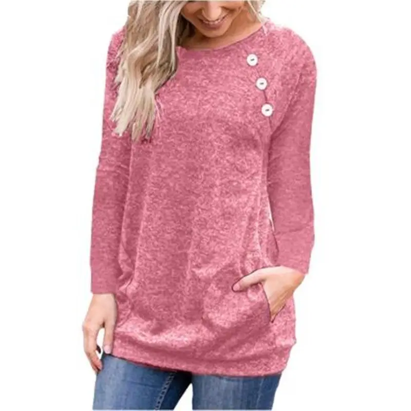 European And American New Loose Long Sleeve Top Round Neck Hem