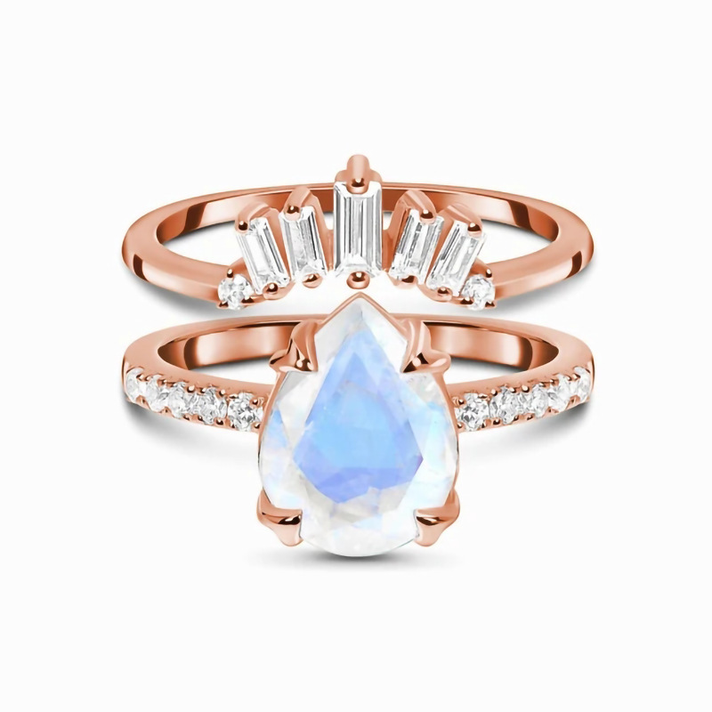 Sterling Silver Double Ring Moonstone Rose