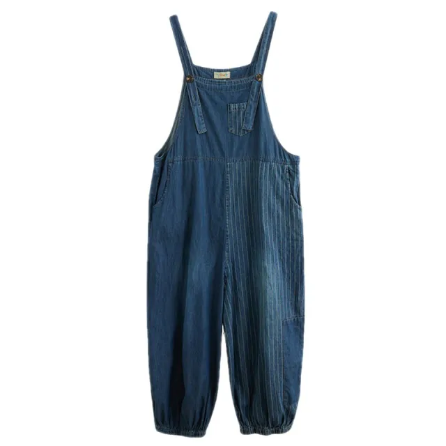 Large Size Women's New Literary Retro Denim Overalls Women Blue - Shop at LoveMi