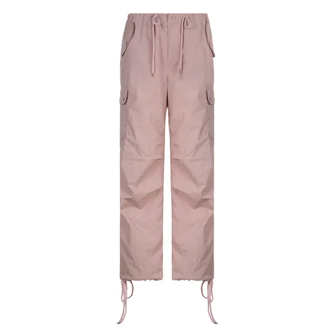 Ladies Fashion Large Pocket Panel Cargo Pants Pink - Shop at LoveMi