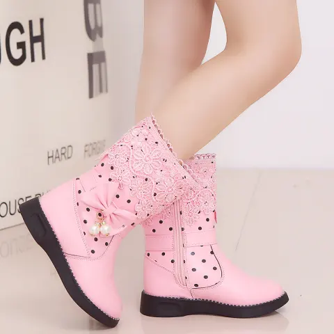 Bowknot Pendant Lace and Velvet Girls' Cotton Shoes