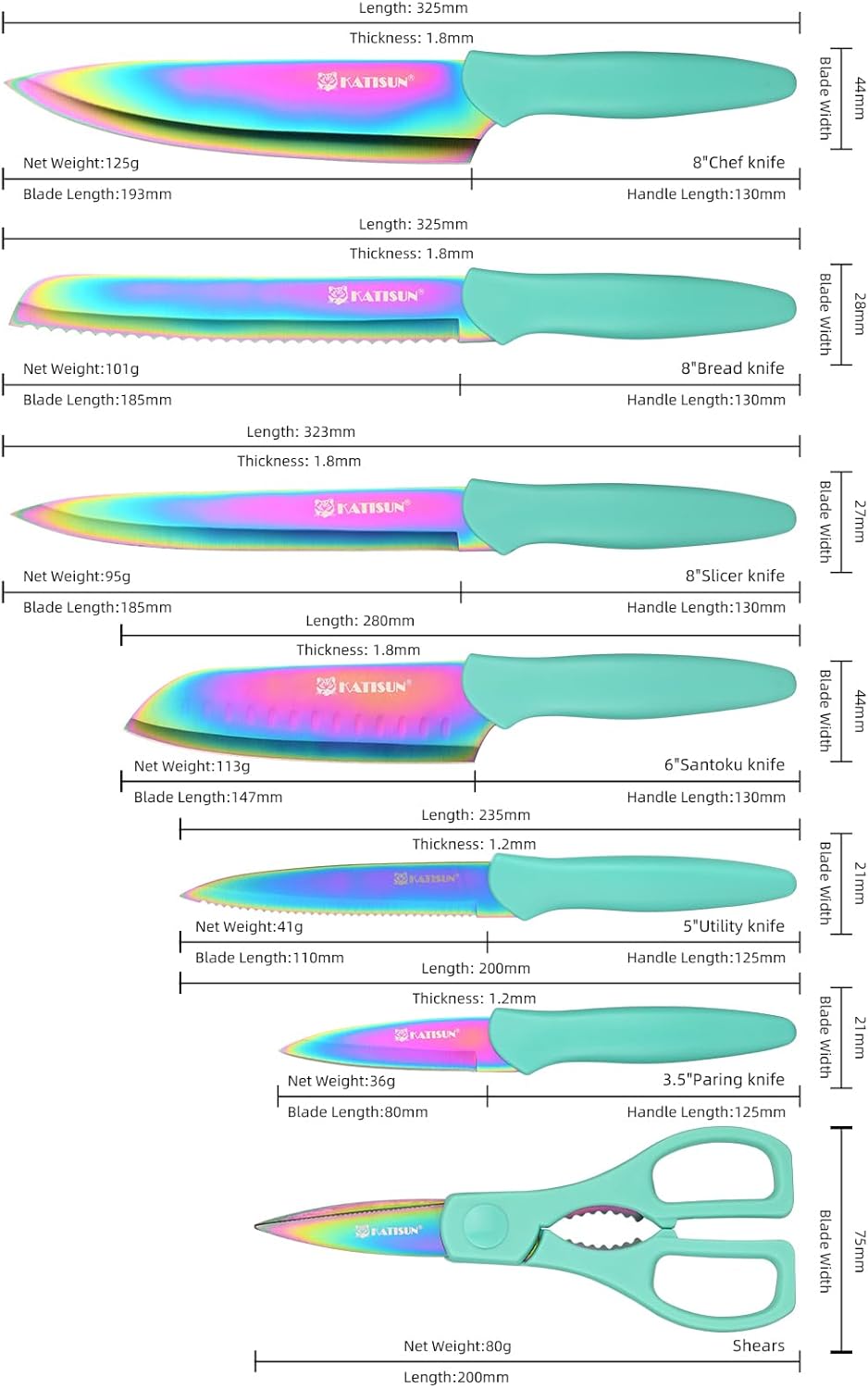 13 Piece Blue Non-Stick Stainless Steel Boxed Knives Set 6