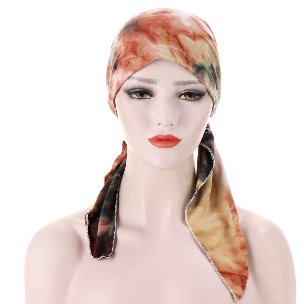 Curved Floral Fabric Two-tail Tie-dye Headscarf