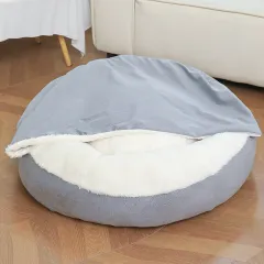 Orthopedic Dog Bed With Hooded Blanket Winter Warm Waterproof Dirt Resistant Cat Puppy House Cuddler Machine - Grey - View 1