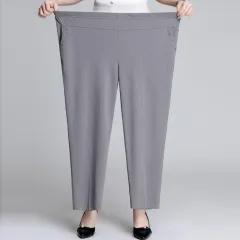 Loose Plus Size Middle-aged And Elderly Female Grandma Outfit High-waist Trousers - Dark Grey - View 1