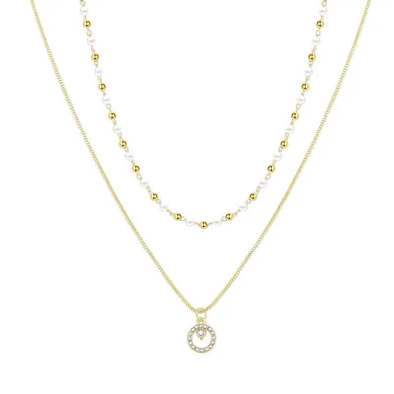 Ins Cold Wind Double Pearl Ring Pendant Necklace Women