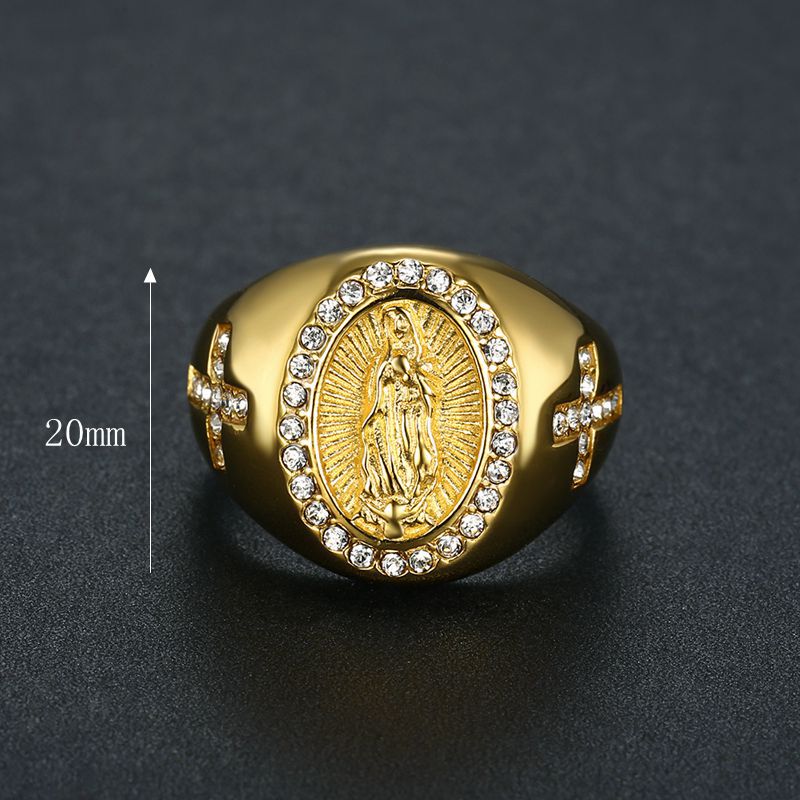 Title 2, Mens Gold Plated Diamond Virgin Mary Ring a sy...