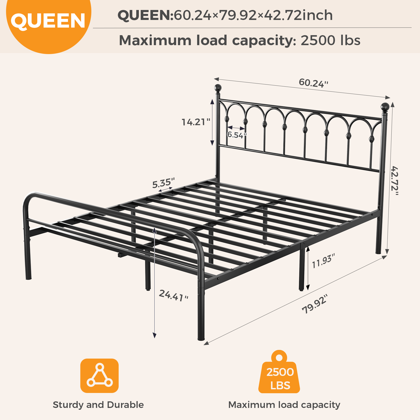 Sturdy And Durable Metal Base Frame, Noiseless Sturdy Steel Crossbars, Under-bed Storage Space, No Need For Box Springs