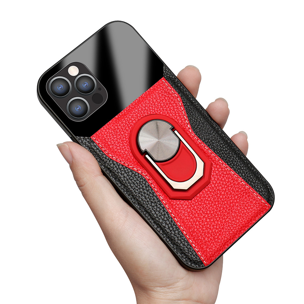 Coque de téléphone magnétique en cuir avec anneau – rouge – iPhone 12 mini