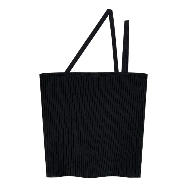 Women's Summer Outer Wear Slant Shoulder Knitted Bottoming Vest Black - Shop at LoveMi