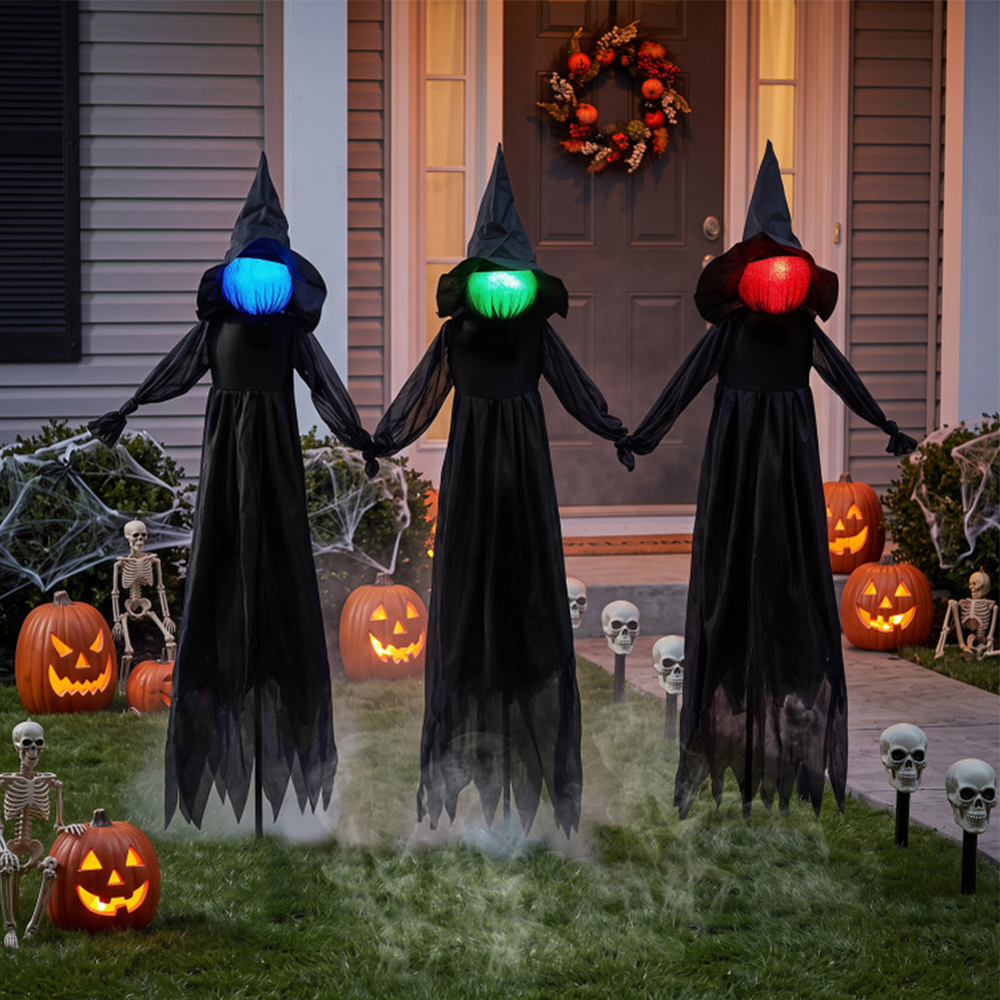 Outdoor Halloween Witch Decoration With LED Lighted Face