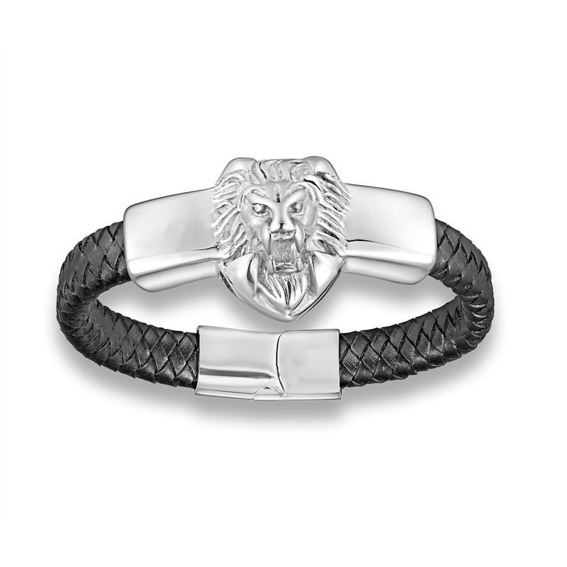 Title 8, Stainless Steel Lion Head Fashion Hand-woven Me...