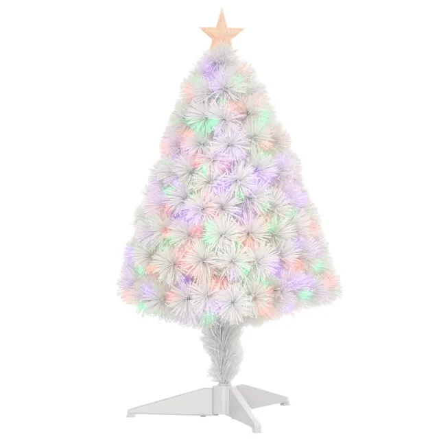 2.5FT Prelit Artificial Tabletop Christmas Tree With Fibre Optics Holiday Home Xmas Decoration For Table And Desk White White - Shop at LoveMi