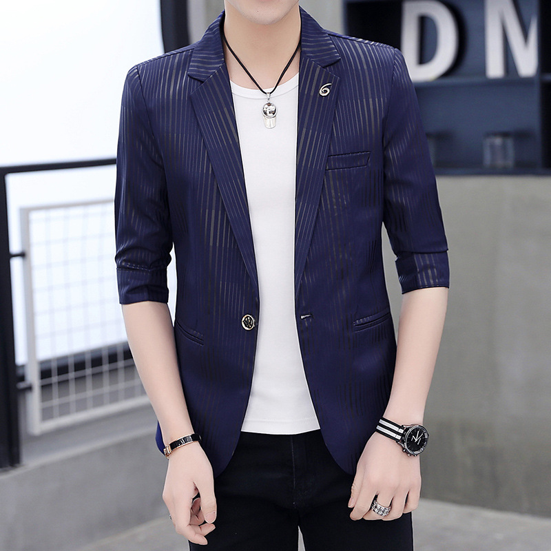 Summer Men's Casual Suit Striped Slim Fit Single Western Youth Jacket