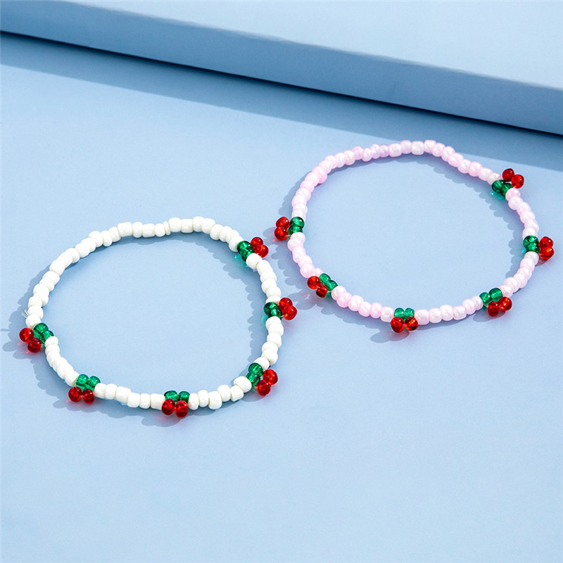 Fashionable Color Rice Bead Fruit Cherry Adjustable Anklet