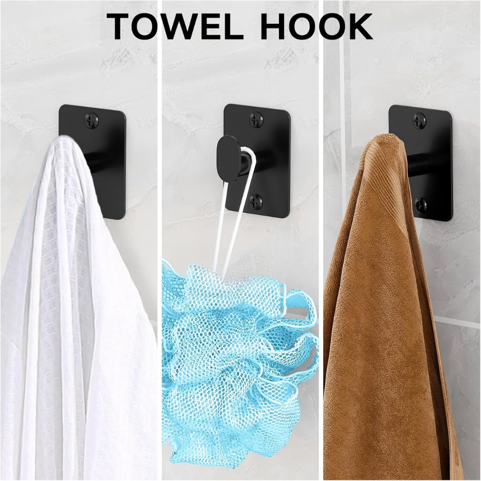 Black Bathroom Accessories Set 4-Piece Bathroom Hardware Set 24 Inch Towel Bar Robe Hooks Toilet Paper Holder 3