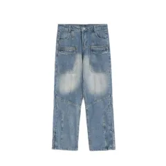 American Retro Multi Pocket Overalls Jeans For Women - Blue - View 1