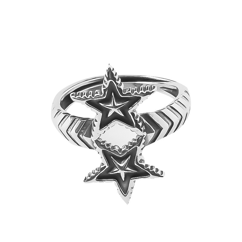 Title 5, Anillo De Diseño De Nicho Retro De Doble Estrel...