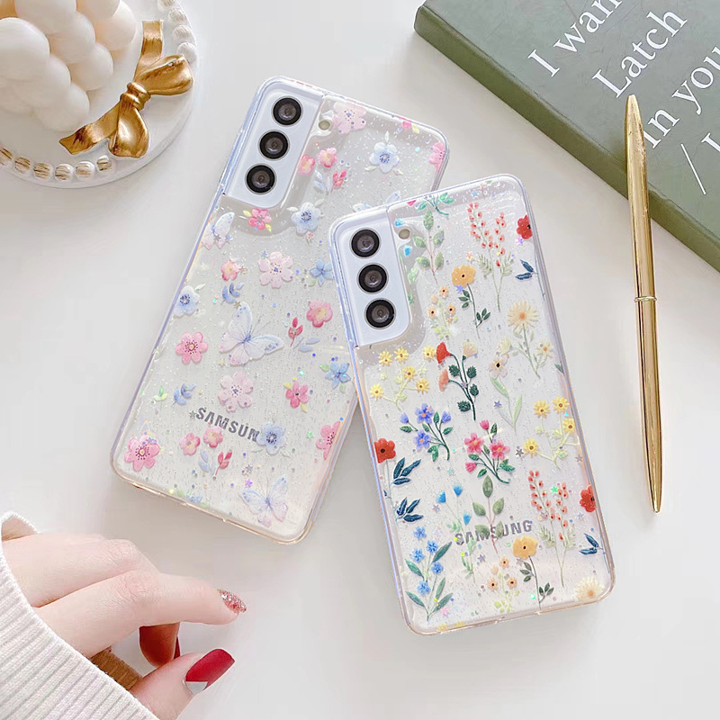 Glitter Flower Mobile Phone Case Transparent Soft Glue Protective Case