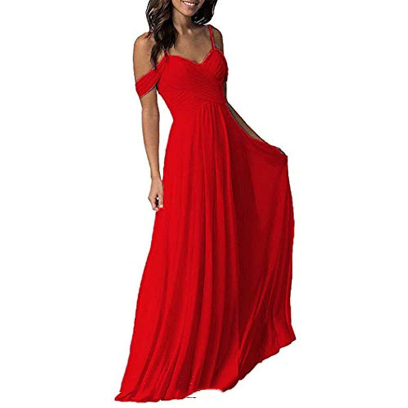 Women's Off Shoulder Chiffon A-line Pleated Bridesmaid Dress - Image 5