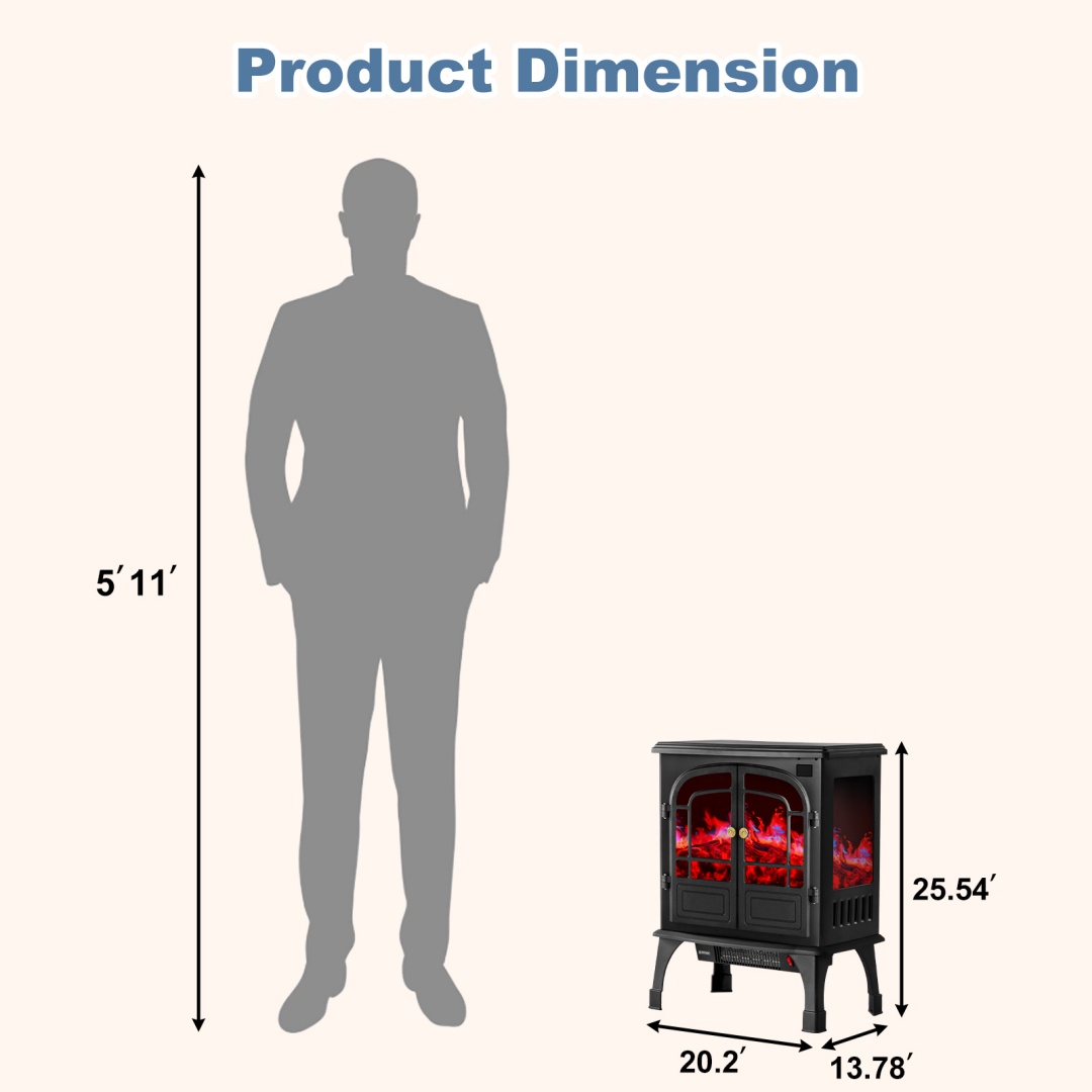 Electric Fireplace Heater, 26 Freestanding Electric Fireplace Stove With 3D Flame Effect image 2