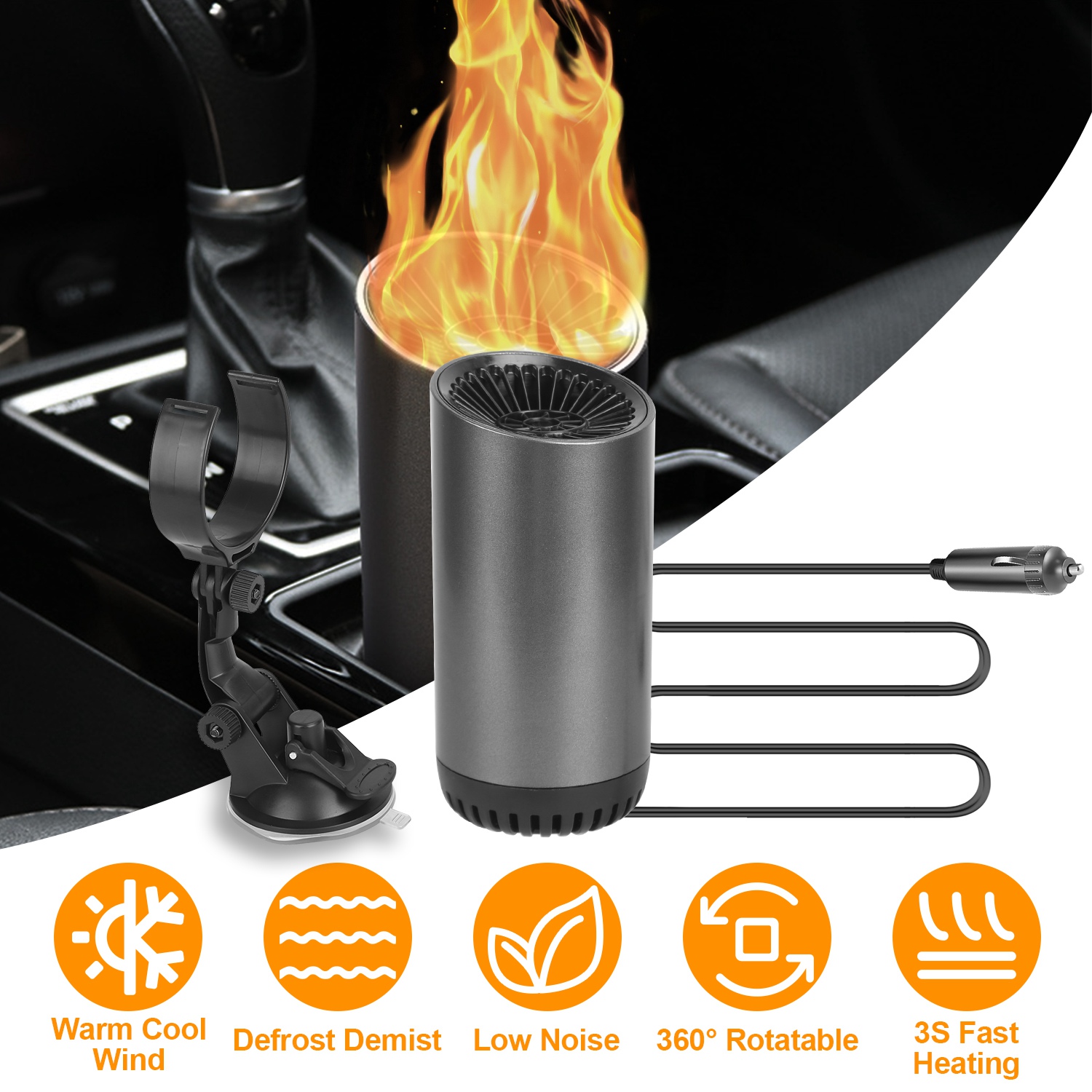 1Pc 12V 150W Or 24V 216W Portable Car Heater 2 In 1 Heating Cooling Fan Rotatable Demister Defroster With 4.92ft Cord — foto 11