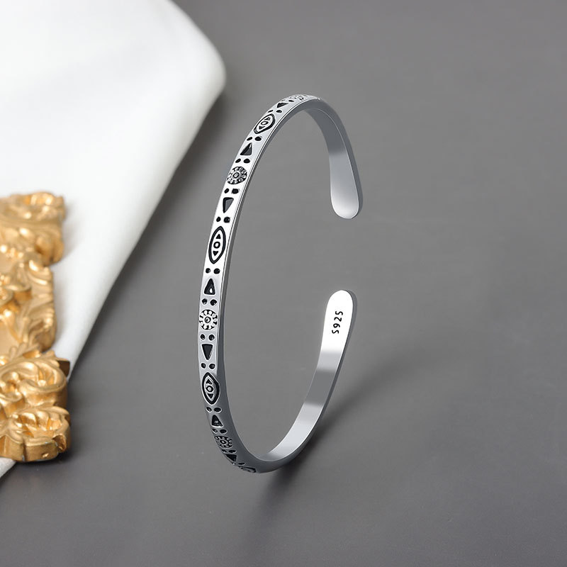 Sterling Silver Vintage Charm Bracelet Bangle For Women
