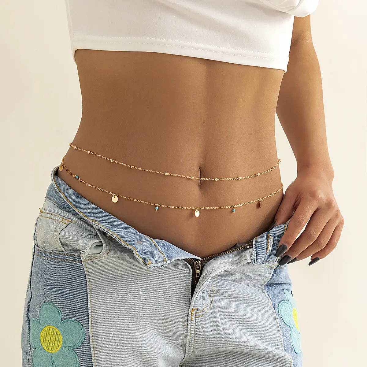 European And American Sexy Turquoise Sequin Pendant Waist Chain