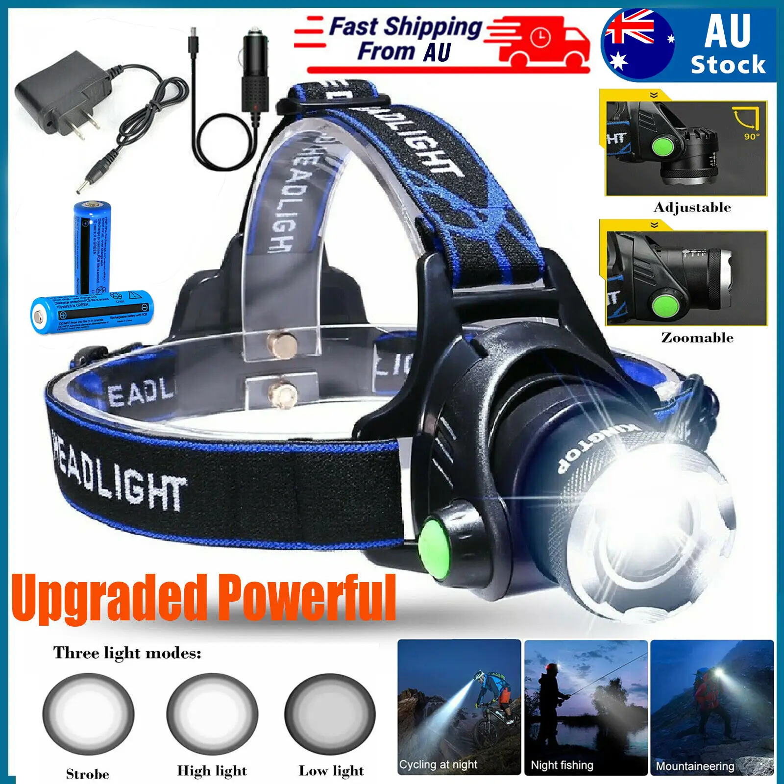 LED Headlamp Rechargeable Head Torch Zoom Headlight Lamp Powerful Flashlight Fishling Driving Camping Light Work Light
