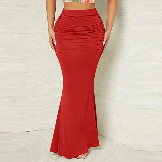 Women's Solid Color Bodycon Mermaid Hem Dress, Ruched Tailored Pencil Dress With Elegant Draping Red - Shop at LoveMi