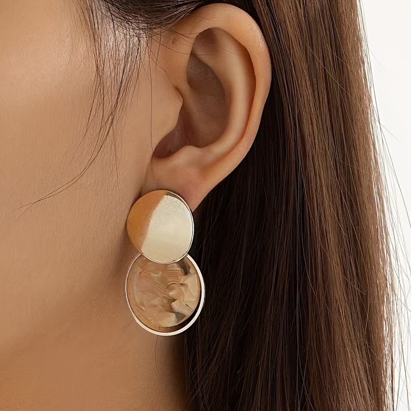 1 Pair Elegant & Stylish Color-Block Stone Pattern Stud Earrings, Minimalist & Luxurious, Perfect For Women's Holidays, Banquets & Gifting