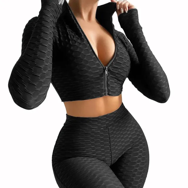 Women's Yoga Wear Fashion Solid Color Long sleeved Casual Sports Suit Black - Shop at LoveMi