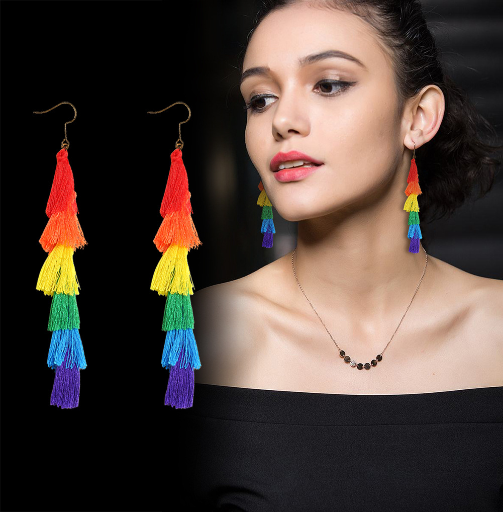 Rainbow Tassel Earrings Personality Fashion