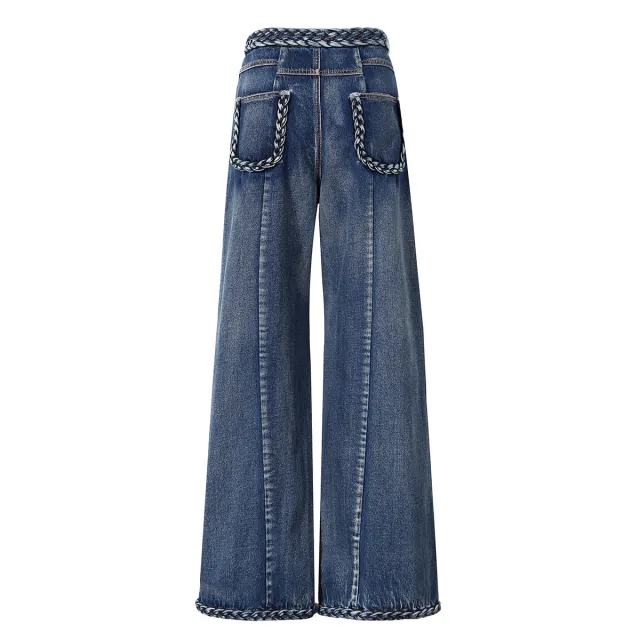 Women's Handmade Braided Wide Leg Jeans Blue - Shop at LoveMi