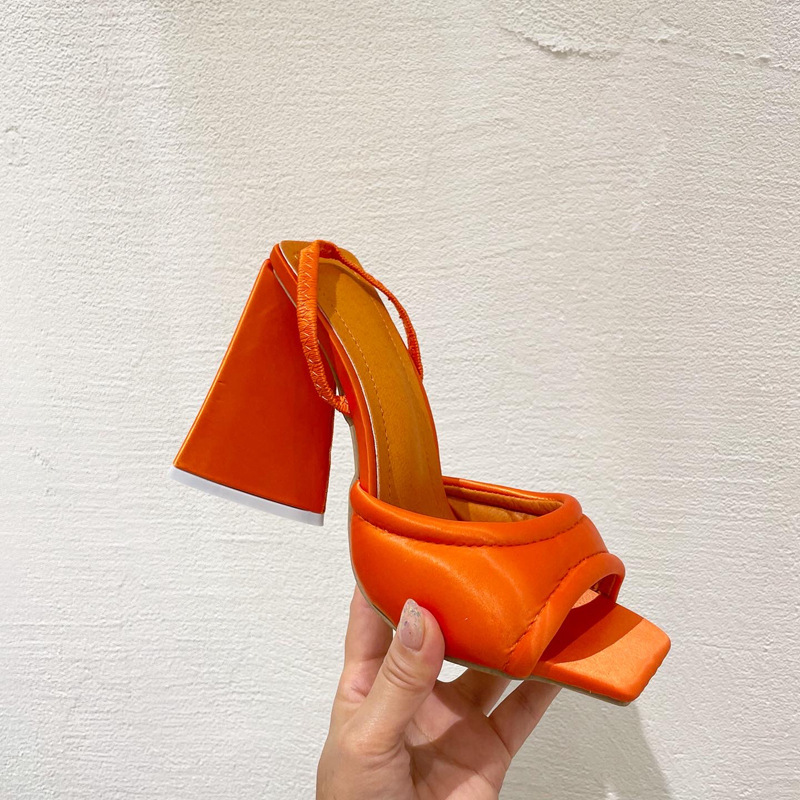Fashion Triangle Heel Thick Heel Sandals Foreign Trade 41 Square Toe High-heeled Women's Shoes