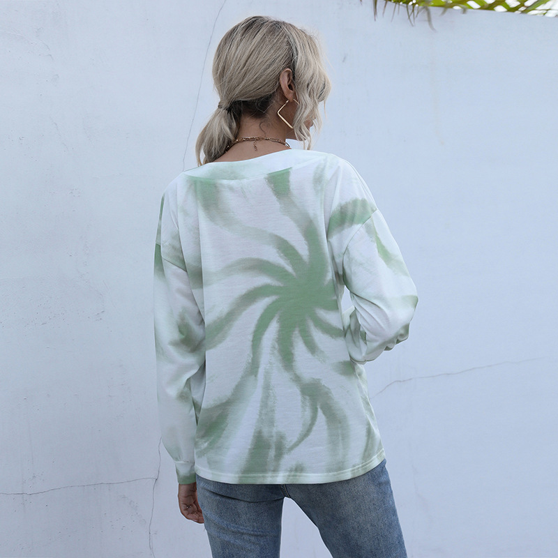 Europe And America V-Neck Tie-Dye Ladies Bottoming Sweater