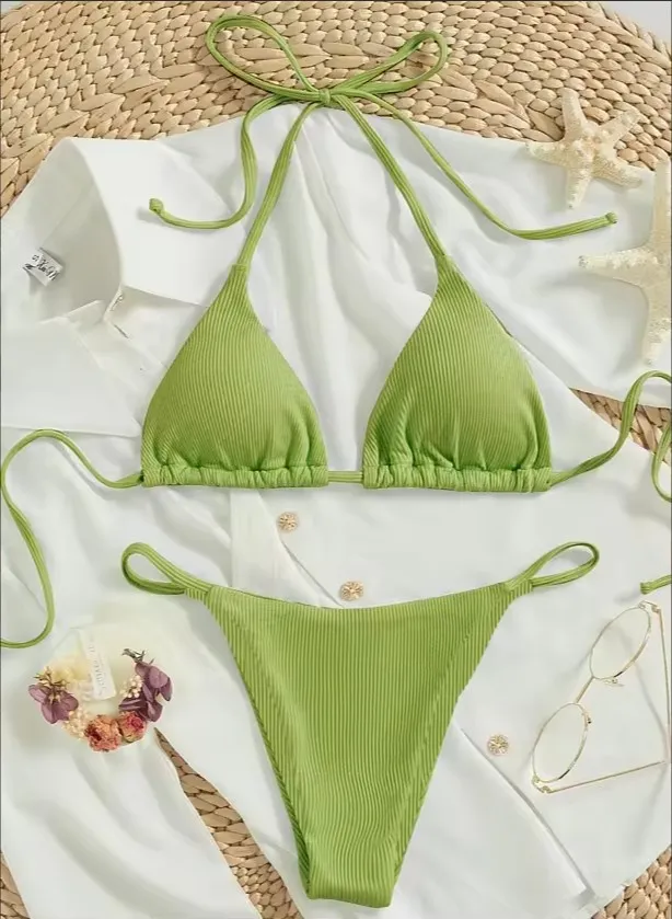Factory Women's Sexy Small Rib Bikini Tie Bikini Set Two Piece Swimsuit Beach Wear - Style15-L
