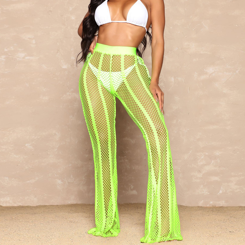 New Women's Perspective Stitching Striped Mesh Mopping Trousers Green - Shop at LoveMi